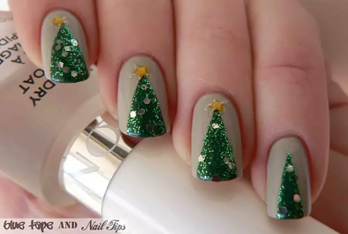 Sparkly Pine Trees Nail Art For Christmas