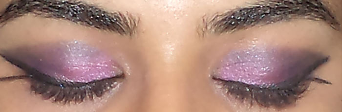 Purple eye makeup step 10 is to blend black into the crease Purple eye makeup step 10 is to blend black into the crease