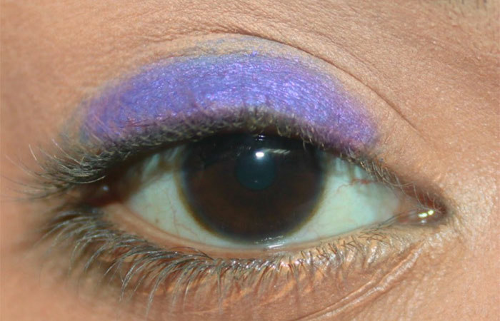 Purple eye makeup step 16 is to apply purple base on eyelid Purple eye makeup step 16 is to apply purple base on eyelid