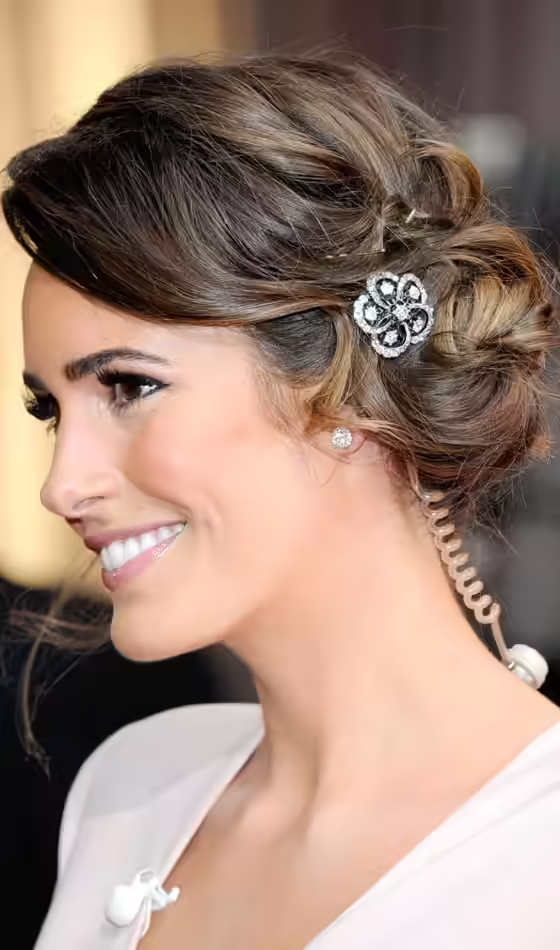 Loose Side Pin curls Bun up Do