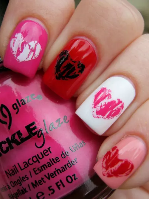 Crackled Hearts Nail Design