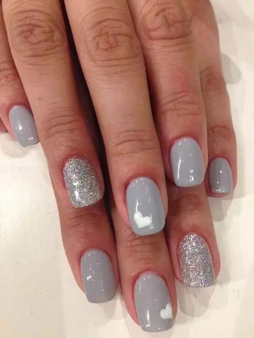 Gray And Silver Glitter Nails