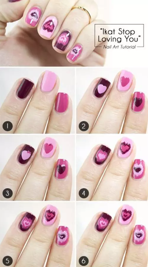 Ikat Hearts Nail Art