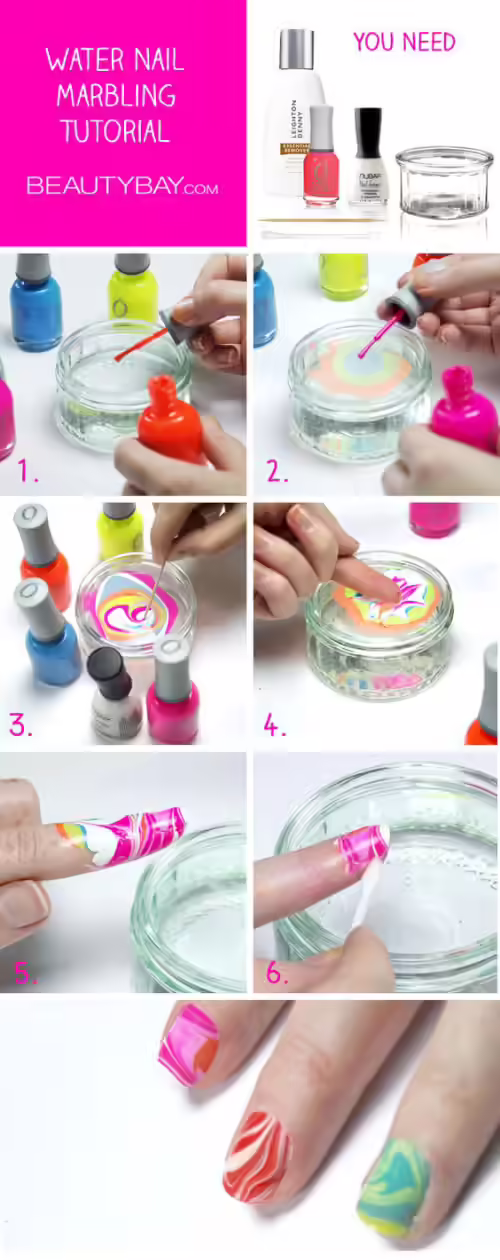 Neon Marbled Nail Art Design Tutorial Neon Marbled Nail Art Design Tutorial