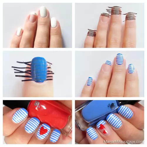 Sailor Striped Heart Nail Art