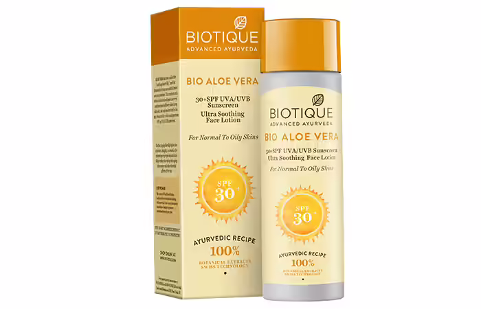 5. Bio Aloe Vera 30+ SPF Sunscreen Ultra Soothing Face Lotion For Normal To Oily Skin
