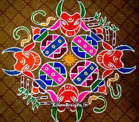 Freehand rangoli design for the festival of Kolam
