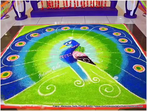 Peacock rangoli design for beginners Peacock rangoli design for beginners