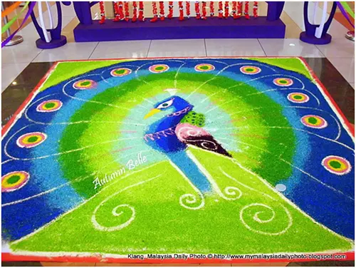 Peacock rangoli design for beginners