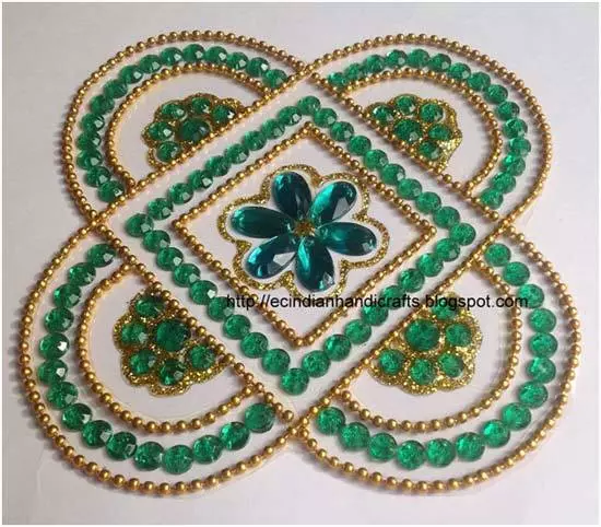 green kundan rangoli