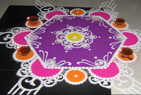 Freehand hexgonal rangoli design