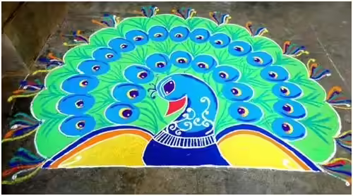 Peacock rangoli design Peacock rangoli design