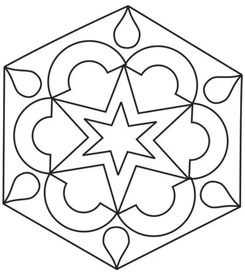 Hexagonal rangoli design with dots