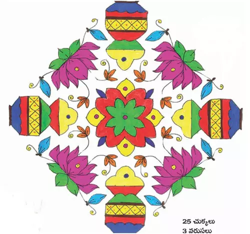 Rangoli design with dots for Pongal