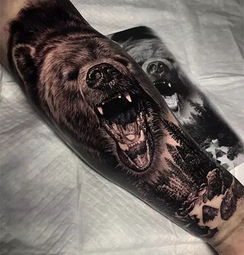 3D Bear Tattoo Design On The Arm