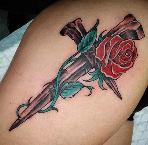 3D Celtic Rose Tattoo On Leg