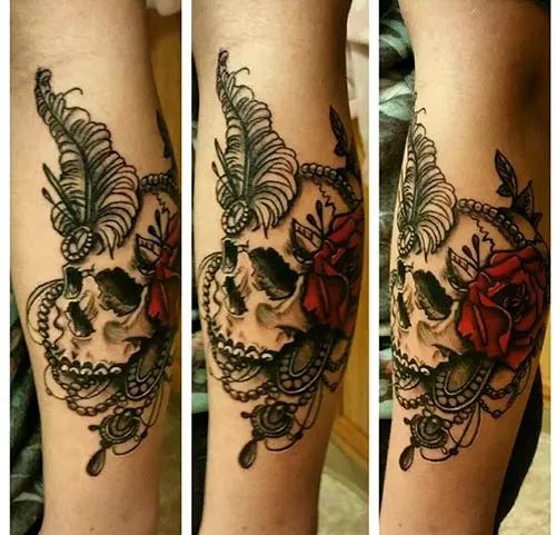 3D Rose And Skull Sleeve Tattoo