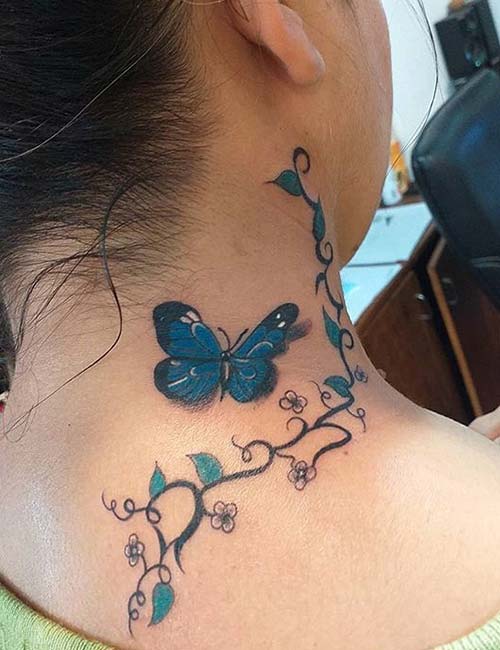 3D Butterfly Neck Tattoo Design