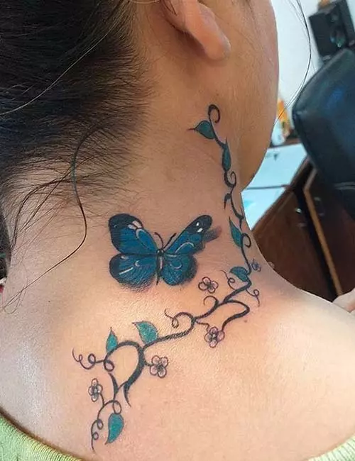 3D Butterfly Neck Tattoo Design