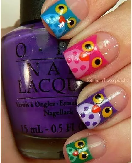 colorful owl nails