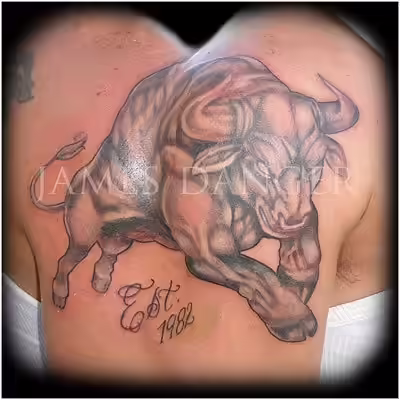 coloured bull tattoo