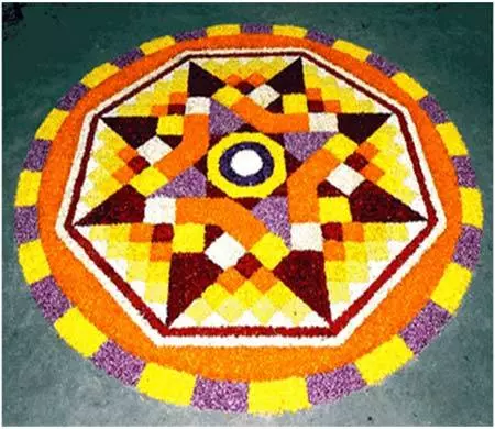 Checkered star pookalam design for Onam