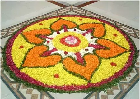 Flower pookalam design for Onam