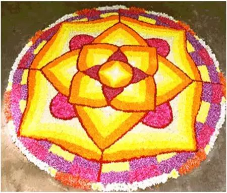 Bright pookalam design for Onam