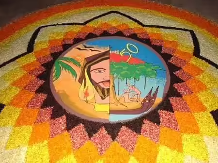 Rangoli with pookalam design for Onam Rangoli with pookalam design for Onam