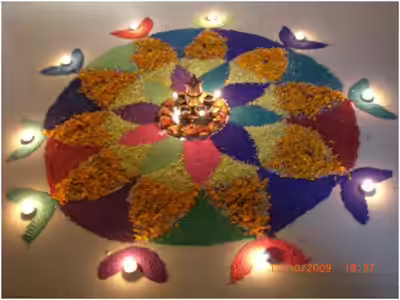 diwali rangoli with diya
