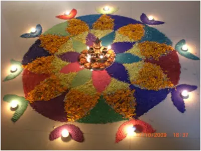 diwali rangoli with diya