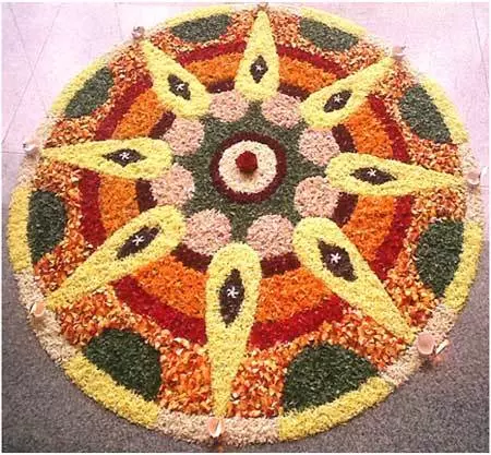 Vibrant pookalam design for Onam