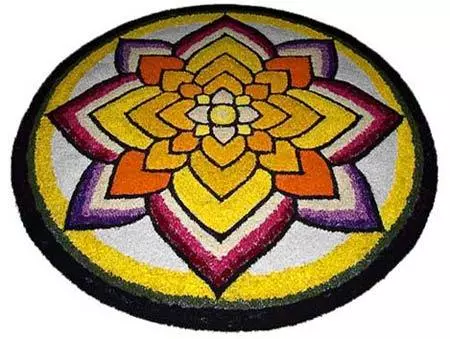 Symmetrical pookalam design for Onam