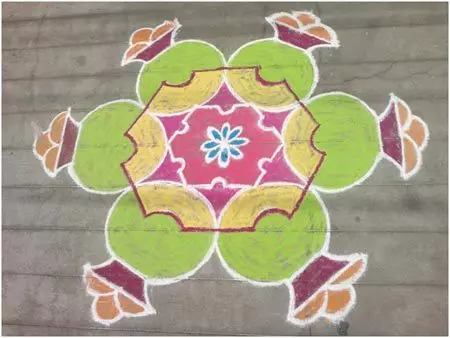 Green rangoli design for pongal