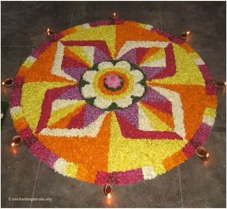 Multicolored pookalam design for Onam