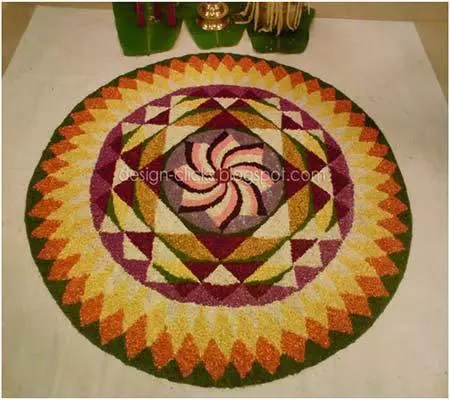 Complex pookalam design for Onam