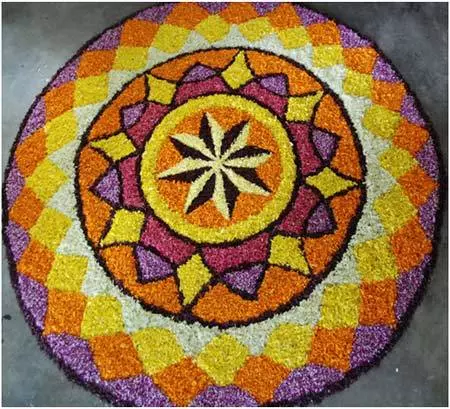 Geometric star pookalam design for Onam