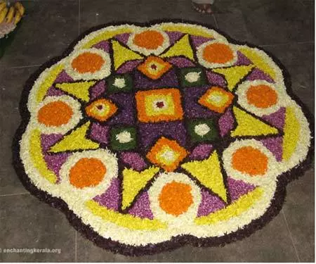 Colorful pookalam design for Onam