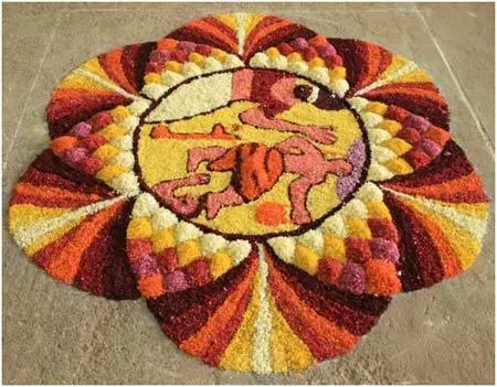 Mythological pookalam design for Onam