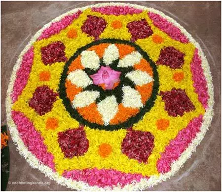 Vivid pookalam design for Onam