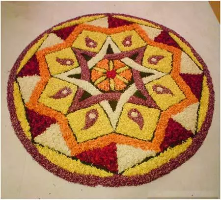 Octagonal pookalam design for Onam