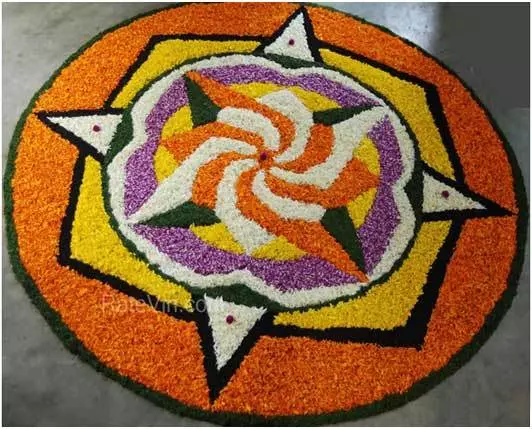 Rectangular shaped pookalam design for Onam