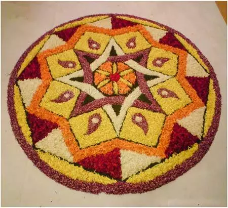 Star shaped pookalam design for Onam