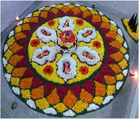 White pookalam design for Onam