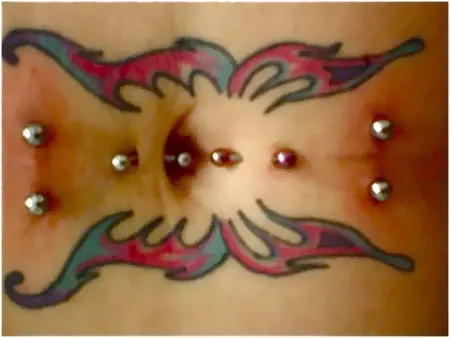 Belly Piercing With Butterfly Tattoo
