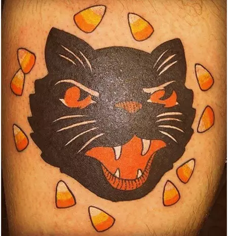 Black Cat Halloween Tattoo