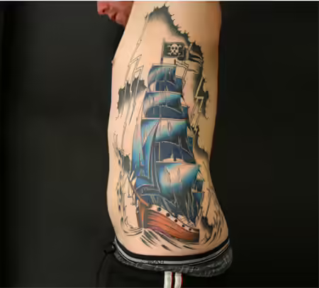 Blue Ship Pirate Tattoo Blue Ship Pirate Tattoo