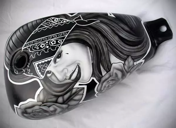 Chicano style airbrushed fuel tank