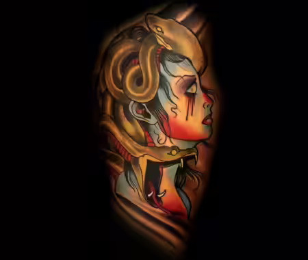 Colored Medusa Upper Arm Tattoo Colored Medusa Upper Arm Tattoo
