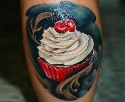 cupcake with cherry topping tattoo